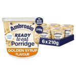 Ambrosia Low Fat Porridge Pots, Ready-to-Eat Golden Syrup Flavour With British Wholegrain Oats, 210 g (Pack of 6)