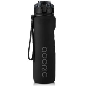 ADORIC Sports Water Bottle 1L, BPA Free Tritan Non-Toxic Plastic Sport Water Cup, Durable Leak Proof Water Bottle with Filter, Flip Top (Black-1000ml)