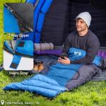 Trail Alpine 400 Hooded Sleeping Bag, 3 to 4 Season Extra Warm Double Quilted 400gsm Hollowfibre Filling, Snug Drawcord Hood, Full Length 2 Way Zipper, Single Adult, Lightweight with Bag (Blue)
