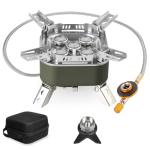 Adiwo 15800W Windproof Camping Gas Stove, Foldable Rocket Camping Stove with Carry Box, Outdoor Camping Gas Burner for Cooking, Hiking, Camping, Trekking, Picnic, Trekking, BBQ（Army Green）