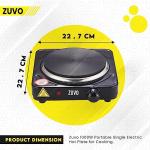 1500W Single Hot Plate - Black Ring Stove Hob - Portable & with Adjustable Thermostat - Cast Iron Heating Plate - Best for Cooking - Zuvo