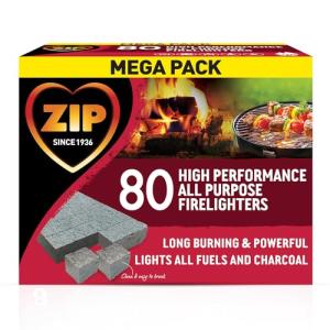 ZIP 80 Firelighters, High Performance All Purpose for Open Fires, Wood Burner, Multi Fuel Stove, BBQ, Firepit, Chiminea and Bonfires