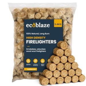 200 Wood Wool Ecoblaze Natural Firelighters - 3.4kg of High Density Long Burning Natural Firelighters Firestarters for BBQ, stoves and More for The Ultimate fire lighters Starter