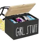 Tampon Box - Wooden Organizer With Dividers, Secure Lid | Bathroom Storage, Vanity Holder For Tampons, Napkins, Personal Care Items, Guest Restrooms, Home, Hotel, Counter Organization