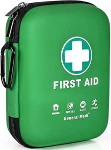 General Medi First Aid Kit - 170 Pieces Hard Case and Lightweight - Includes Instant Cold Pack,Emergency Blanket for Travel, Home, Office, Vehicle, Camping, Workplace & Outdoor (Green)
