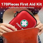 First Aid Kit - 170 Pieces Hard Case and Lightweight - Includes Instant Cold Pack,Emergency Blanket for Travel, Home, Office, Vehicle