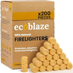 200 Firelighters - Ecoblaze Natural Firelighters | Fast lighting & Odourless, Fire Lighters For Wood Burners & BBQ Ovens, Stoves & Fireplaces