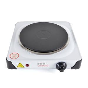 KitchenPerfected 1500W Single Hotplate / Cast Iron / Variable Heat Settings / Overheat Protection / Corrosion Resistant / Power Indicator / Non Slip Feet / Easy Clean - White - E4102WH