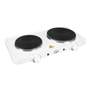 Quest 35250 Electric Twin Hob Hot Plate with Temperature Control/Set of 1000W & 1500W Hobs / 5 Temperature Settings/Portable, Ideal for Cooking While Travelling, White