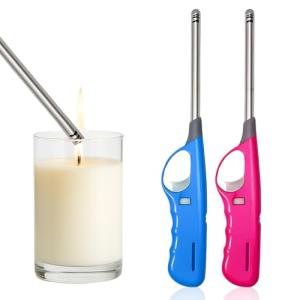 BML 2 x Candle Lighter Long reach Adjustable Flame Safety Lock Windproof Refillable Lighter For Kitchen BBQ Candles Camping Gas Stove Cooking and Outdoor Cooking (Assorted Colours)