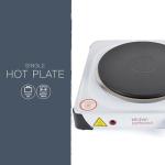 KitchenPerfected 1500W Single Hotplate / Cast Iron / Variable Heat Settings / Overheat Protection / Corrosion Resistant / Power Indicator / Non Slip Feet / Easy Clean - White - E4102WH