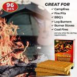 Natural Wood Eco Firelighters. 96 Sustainable Fire-starters Ideal for Wood Burners, Fire Pits, Pizza Ovens, BBQs. No Kindling Required. Lights Even When Damp.