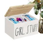 Tampon Box - Wooden Organizer With Dividers, Secure Lid | Bathroom Storage, Vanity Holder For Tampons, Napkins, Personal Care Items, Guest Restrooms, Home, Hotel, Counter Organization