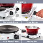 Quest 35250 Electric Twin Hob Hot Plate with Temperature Control/Set of 1000W & 1500W Hobs / 5 Temperature Settings/Portable, Ideal for Cooking While Travelling, White