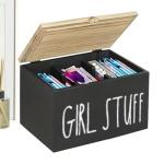 Tampon Box - Wooden Organizer With Dividers, Secure Lid | Bathroom Storage, Vanity Holder For Tampons, Napkins, Personal Care Items, Guest Restrooms, Home, Hotel, Counter Organization