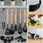Silicone Kitchen Utensils 22 Pieces, Set of Utensils da Cucina per Pentole Antiaderenti, Heat and Non-Stick with Wooden Handle for Utensils BPA Free (Black)
