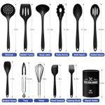 Silicone Kitchen Utensils Set - 12pcs Cooking Utensils Set with Holder, BPA Free Food Grade Non Stick Coating Silicone Spatulas Kitchen Utensils, Heat Resistant & Easy Clean, Black
