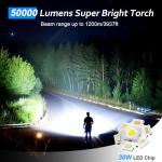 Torches LED Super Bright USB Rechargeable 50000L Flashlight 24h Long Battery Life Adjustable Focus, 5 Modes Powerful Tactical Torch IP67 Waterproof Outdoor Flash Light for Camping Hiking Emergency