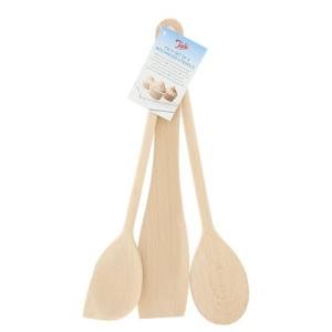 Tala Set of 3 Wooden Cooking Utensils - Wooden Spatulas for Cooking, Spoon & Scraper Spoon - Heat Resistant, Easy to Use, Easy to Clean - Bakeware Accessories - Set of 3