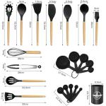 Silicone Kitchen Utensils 22 Pieces, Set of Utensils da Cucina per Pentole Antiaderenti, Heat and Non-Stick with Wooden Handle for Utensils BPA Free (Black)