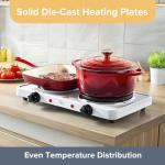 Quest 35250 Electric Twin Hob Hot Plate with Temperature Control/Set of 1000W & 1500W Hobs / 5 Temperature Settings/Portable, Ideal for Cooking While Travelling, White