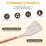 12 PCS Kitchen Utensil Set, Silicone Cooking Utensils with Holder, Natural Wooden Handle Cookware Tongs Spatula Spoon Set, Non Stick & Heat Resistant, Dishwasher Safe (Khaki)