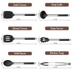 Onader Black Kitchen Utensils Set, 6 Pieces Silicone Cooking Utensils for Non-Stick Cookware, Heat Proof Kitchen Cooking Tools, Stainless Steel Handle & Dishwasher Safe