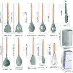 11 Pcs Silicone Cooking Kitchen Utensils Set,Non Stick Silicone Cooking Utensil Set ，Wooden Handle Heat Resistance，Cooking Stirring Tools (Green)