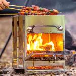 REDCAMP Camping Wood Burning Stove with Grill Grid & Storage Bag | Stainless Steel Portable Foldable Multi Fuel Stove for BBQ, Outdoor Cooking, Backpacking, Hiking and Camping Trips