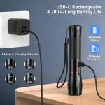 Blukar ​LED Torch Rechargeable, Super Bright Flashlight with 5 Modes, Adjustable Focus, Water Resistant, Lightweight Handheld Torch for Camping, Running, Dog Walking, Power Cut, Emergency etc-Black