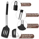 Onader Black Kitchen Utensils Set, 6 Pieces Silicone Cooking Utensils for Non-Stick Cookware, Heat Proof Kitchen Cooking Tools, Stainless Steel Handle & Dishwasher Safe