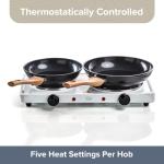 Quest 35250 Electric Twin Hob Hot Plate with Temperature Control/Set of 1000W & 1500W Hobs / 5 Temperature Settings/Portable, Ideal for Cooking While Travelling, White