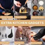 Silicone Kitchen Utensils 22 Pieces, Set of Utensils da Cucina per Pentole Antiaderenti, Heat and Non-Stick with Wooden Handle for Utensils BPA Free (Black)