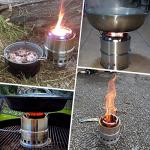 Ohuhu Rocket Stainless Steel Lightweight Camping Stove - Wood Alcohol Portable Outdoor Cooking Picnic BBQ Hiking with Mesh Bag