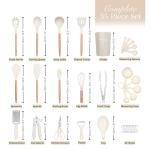 Kitchen Non Stick Cooking Utensils Set – Heat Resistant Silicone Utensils with Wooden Handle – Ladles, Spoons and Spatulas Set – Kitchen Tools & Accessories – 35pcs, Cream – by Nuovva