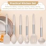 HaWare Kitchen Utensils Set, 6 Pcs Silicone Cooking Utensils with Stainless Steel Handle, Heat Resistant Kitchen Tools for Non-Stick Cookware, Ladle Turner Spoon Pasta Server, Dishwasher Safe - Khaki