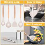 12 PCS Kitchen Utensil Set, Silicone Cooking Utensils with Holder, Natural Wooden Handle Cookware Tongs Spatula Spoon Set, Non Stick & Heat Resistant, Dishwasher Safe (Khaki)