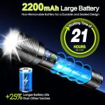 REHKITTZ Torch, LED Rechargeable Torches(Built-in Large Capacity Battery) 2200 Lumen Super Bright Flashlight with Power Display,Long Working Time,Aluminum Alloy,5 Light Modes,Zoomable Torch（2 Pack）