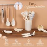 Kitchen Non Stick Cooking Utensils Set – Heat Resistant Silicone Utensils with Wooden Handle – Ladles, Spoons and Spatulas Set – Kitchen Tools & Accessories – 35pcs, Cream – by Nuovva