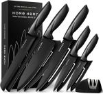 Home Hero Ultra-Sharp Stainless Steel Kitchen Knife Set - Chef Knives Set (5 Knives, 5 Sheath, Sharpener - Black)