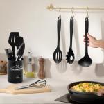 Silicone Kitchen Utensils Set - 12pcs Cooking Utensils Set with Holder, BPA Free Food Grade Non Stick Coating Silicone Spatulas Kitchen Utensils, Heat Resistant & Easy Clean, Black