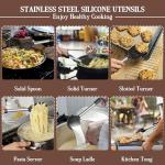 Onader Black Kitchen Utensils Set, 6 Pieces Silicone Cooking Utensils for Non-Stick Cookware, Heat Proof Kitchen Cooking Tools, Stainless Steel Handle & Dishwasher Safe