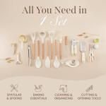 Kitchen Non Stick Cooking Utensils Set – Heat Resistant Silicone Utensils with Wooden Handle – Ladles, Spoons and Spatulas Set – Kitchen Tools & Accessories – 35pcs, Cream – by Nuovva