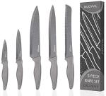 nuovva Professional Kitchen Knife Set – 5Pcs Stainless Steel Grey Granite Knife Set - Sharp & Non Stick Blades Lightweight – Chef, Bread, Utility, Filleting & Paring Tools