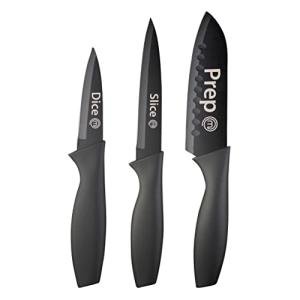 MasterChef Kitchen Knives Set of 3 for Cooking - Chef Knife, Paring Knife & Utility Knife with Professional Sharp Stainless Steel, Non Stick Coated Blades & Soft Touch Handles for Easy Grip, Black