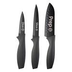 MasterChef Kitchen Knives Set of 3 for Cooking - Chef Knife, Paring Knife & Utility Knife with Professional Sharp Stainless Steel, Non Stick Coated Blades & Soft Touch Handles for Easy Grip, Black