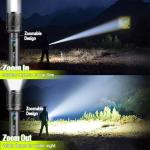 REHKITTZ Torch, LED Rechargeable Torches(Built-in Large Capacity Battery) 2200 Lumen Super Bright Flashlight with Power Display,Long Working Time,Aluminum Alloy,5 Light Modes,Zoomable Torch（2 Pack）