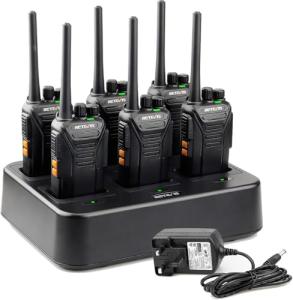 Retevis RT27 Walkie Talkies, Walkie Talkies for Adults Long Range, with 6 Way Charger, Rechargeable 2 Way Radio Hand Free, PMR446 License Free Radio Communication for School Security (6 Pack, Black)