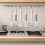 HaWare Kitchen Utensils Set, 6 Pcs Silicone Cooking Utensils with Stainless Steel Handle, Heat Resistant Kitchen Tools for Non-Stick Cookware, Ladle Turner Spoon Pasta Server, Dishwasher Safe - Khaki