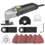 GALAX PRO 180W Oscillating Multi Tool, 22000 OPM,3 Degree Oscillating Angle with 3 Pieces Saw Blades, 1 Piece Semi Circle Blade Sanding Plate, 6 Pieces Sanding Papers for Sanding, Grinding